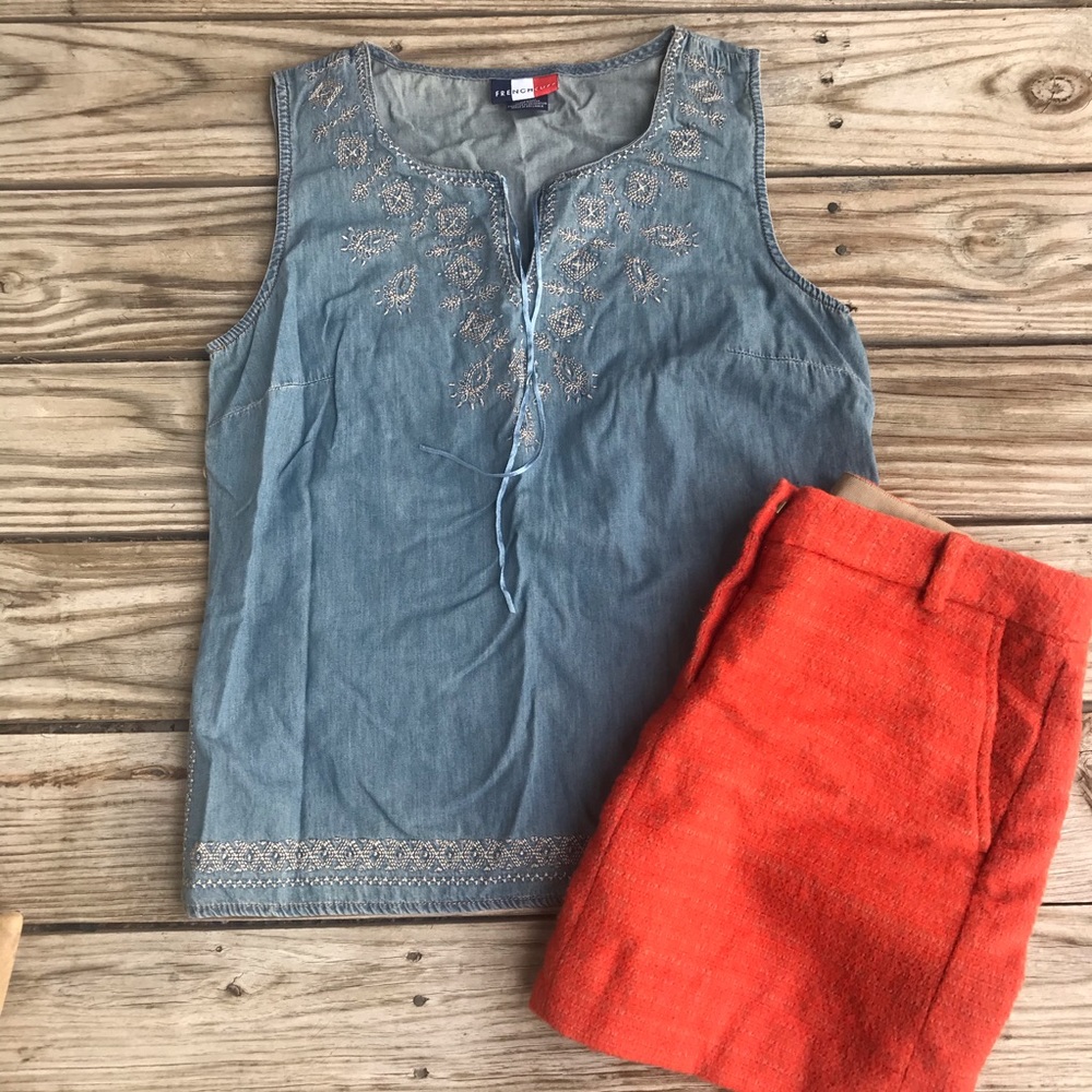 Denim Embroidered Crew Neck Shirt